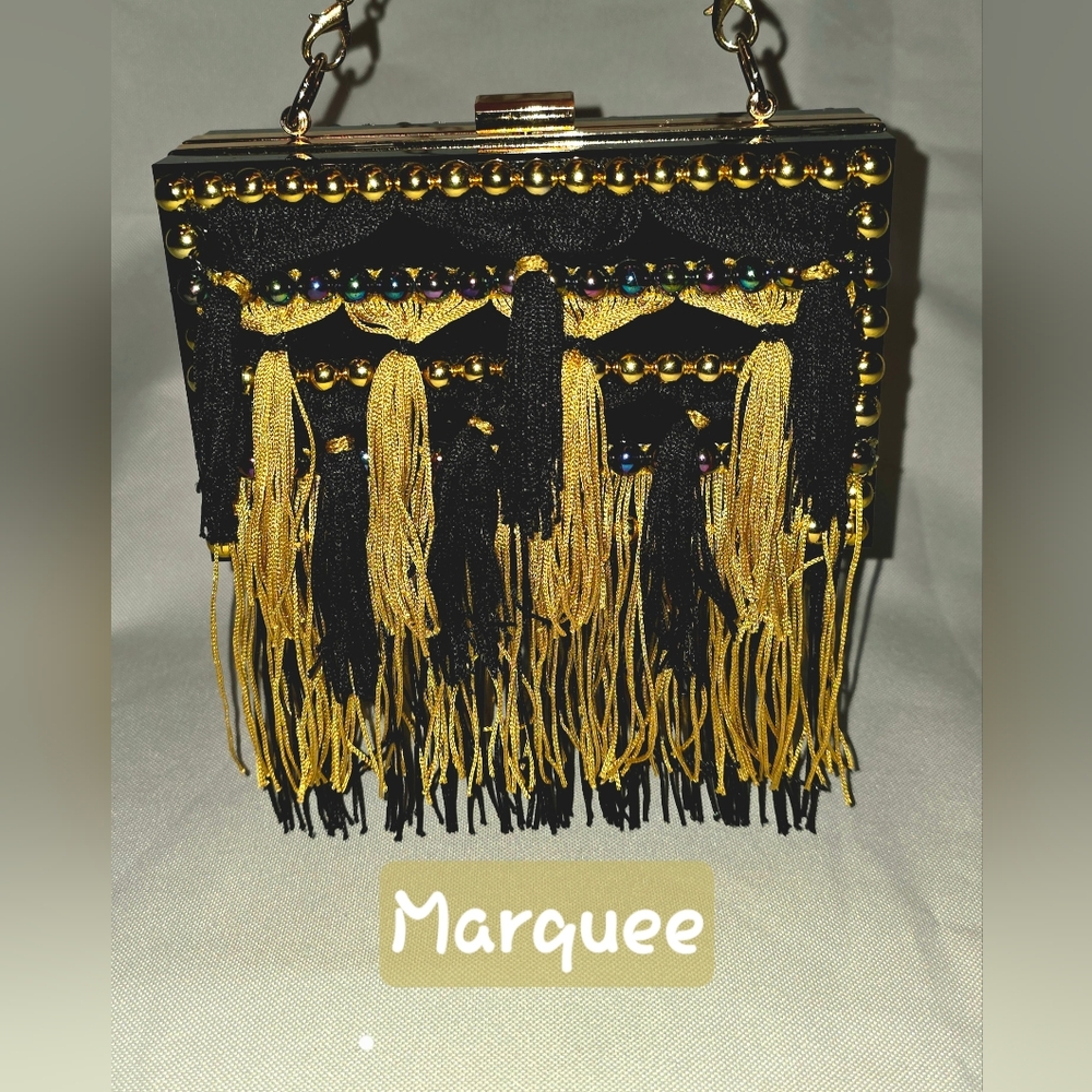 Handmade Pearl Chaos Black Acrylic Clutch - Marquee